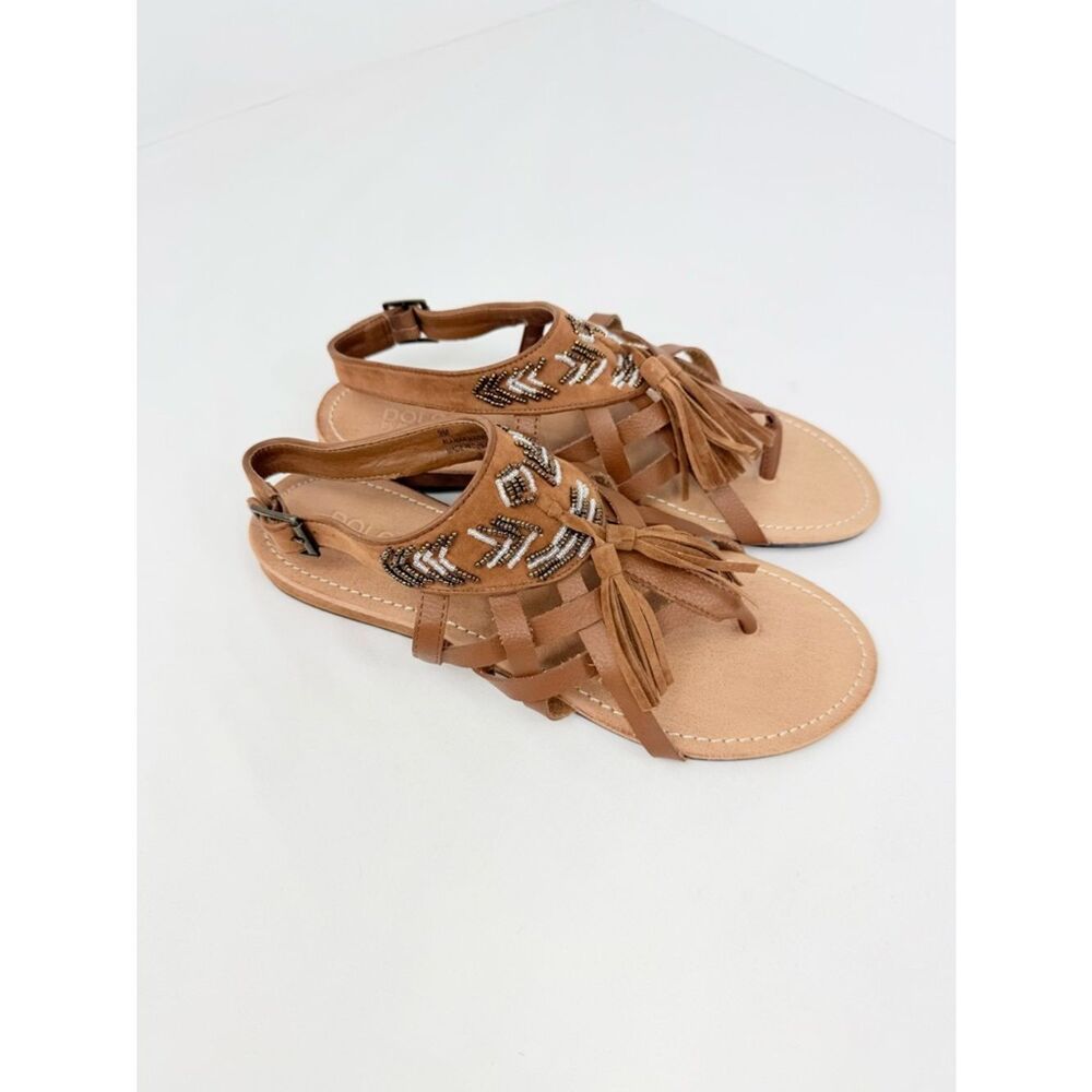 Dolce By MojoMoxy SUBIRA Brown Faux Leather Tassel Bead Slingback Tribal Sandals - Picture 6 of 16